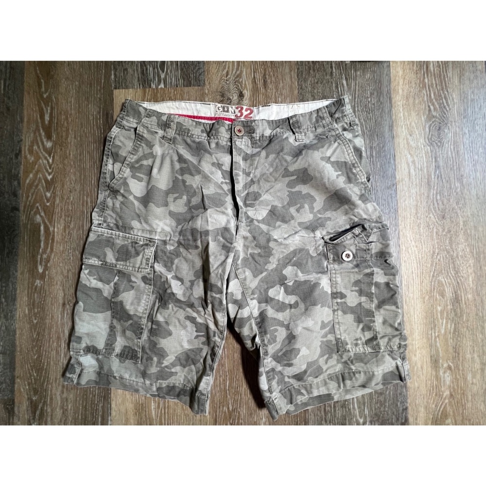 G&N Cargo Shorts Mens 32 Grey Camo Excellent Utility Ripstop Cotton Blend